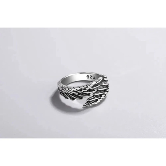 NEW Carved Unisex 925 Sterling Silver Adjustable Angel Wing Ring - Picture 9 of 15